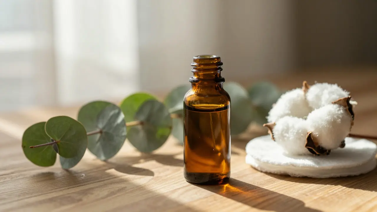 Masážní olej a přírodní doplňky na dřevěném stole