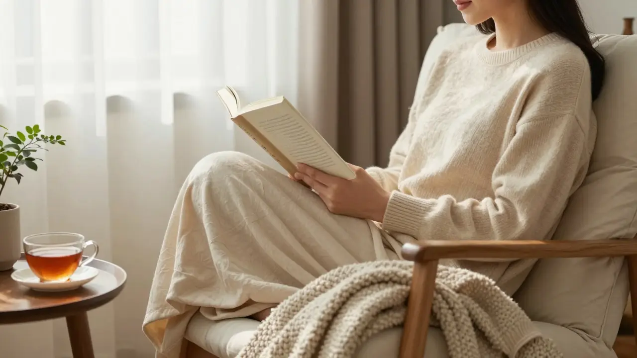 Odpočívající člověk v útulné domovním rohu