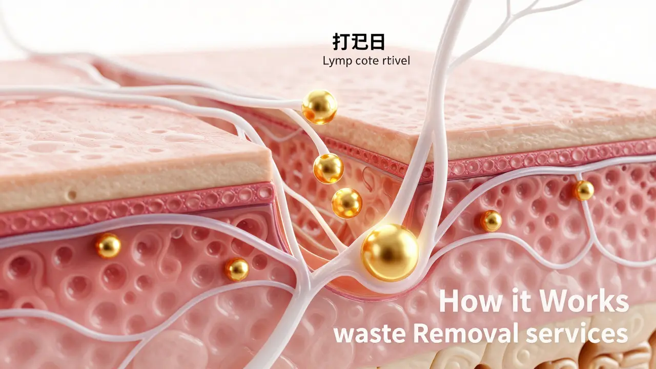 3D ilustrace lymfatického systému a odtoku toxinů z tkání.